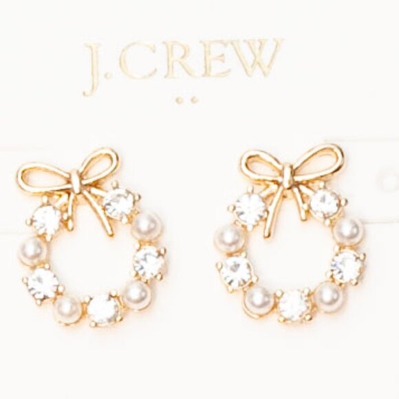 NWT J. Crew Winter Wreath Stud in White Crystal Goldtone Post Earrings - Picture 1 of 9